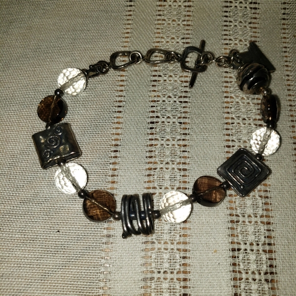 Retired Silpada Smokey Quartz. Sterling Silver Bracelet with gorgeous CZ Swirls - Picture 3 of 5
